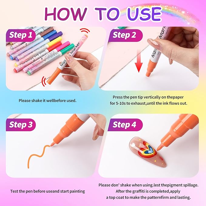 12 Colors Nail Art Pens Set，0.5 MM Nail Polish Pens Set Drawing Painting Point Liner Acrylic Painted Pen Graffiti Nail Dotting Pen Liner Brush for DIY Nail Art Beauty Adorn Manicure Tools