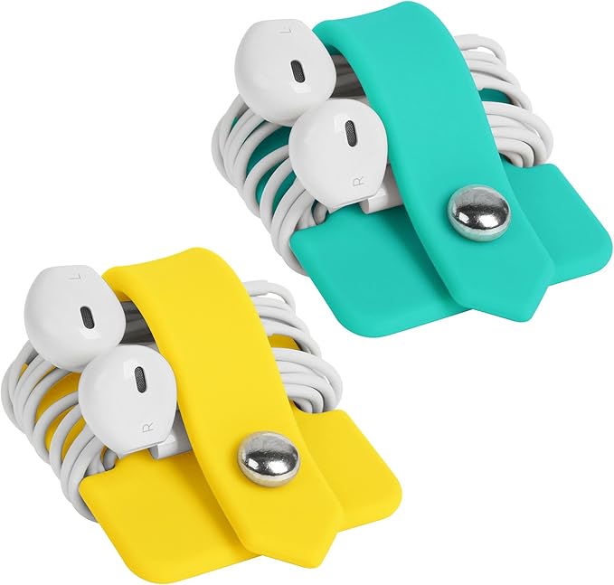 Cord Organizer Tangle-Free Earphone Organizer Headphone Earphone Cable Organizer Cord Wrap Winder Earbuds Wrap Winder Cord Manager Cable Winder(Blue&Yellow, Set of 2)