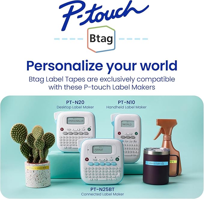 Brother Genuine P-Touch Btag BTAG335 White on Black Label Tape ~1/2in by 13.1ft (12mm x 4m). (Works Only with Brother PT-N10, PT-N20, PT-N25BT Label Makers)