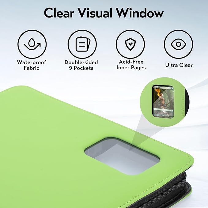 Card Binder 9 Pocket, Trading Card Binder with Clear Window Design, 720 Double Sided Pocket PU Collection Binder, Card Albums for MTG, TCG, and Sports Cards(Green Grass)