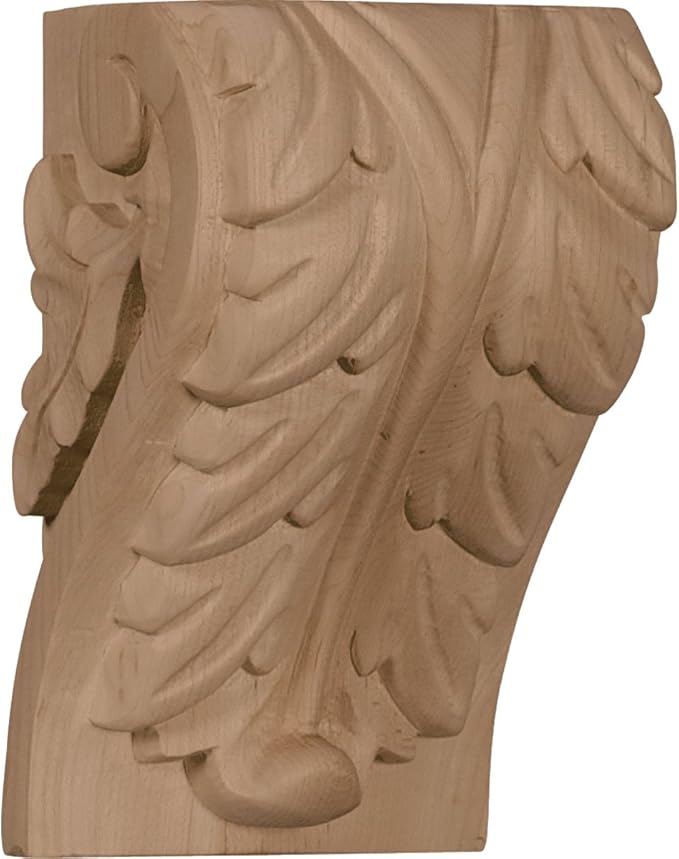 Ekena Millwork CORW04X03X06BAMA Large Acanthus Leaf Block Wood Corbels, 3 3/4"W x 3 1/4"D x 6"H, Maple