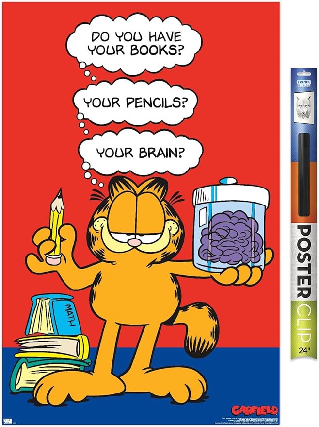 Garfield - Brain Wall Poster, 34L" x 22.4W", Premium Poster & Clip Bundle