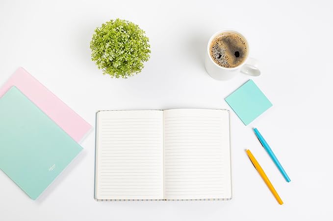Pearhead Hardcover Journal Notebook 6x8 – Cream & Blue Stripe College-Ruled Writing Journal, 200 Lined Pages for Work, School & Journaling