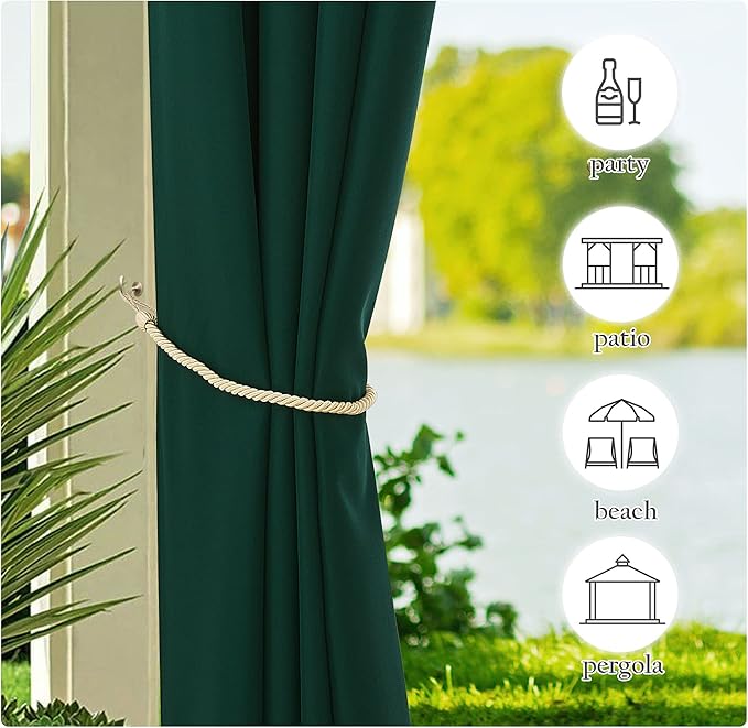 NICETOWN 2 Pieces Outdoor Curtains Waterproof Patio Drapes, Thermal Insulated Top Tab Sunlight Reducing Balance Summer Heat Winter Cool for Gazebo/Cabana, Dark Green, W55 x L95
