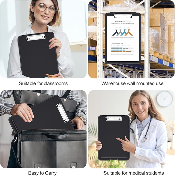 Hongri Clipboard with Storage, 8.5 x 11 Nursing Clip Board Foldable Storage for Nurses, Lawyers, Students, Classroom, Office, School, Size 13.4 x 9.4 X 0.9 in, Black