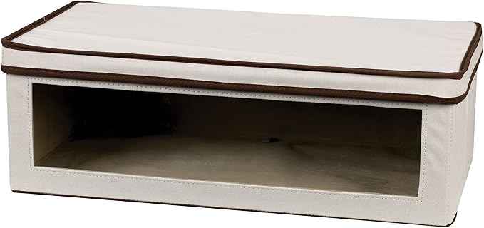 Household Essentials 514 Vision Storage Box - Natural Canvas with Brown Trim - Large