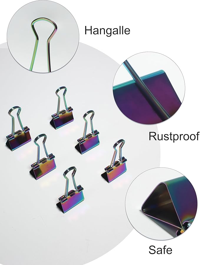10 Pcs Rainbow Paper Clamps,Medium Binder Clips, 0.75 Inch Length for Office Use, Organize Files and Folders (0.75 Inch)