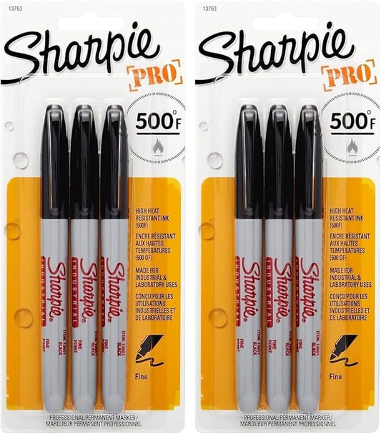 SHARPIE 13763PP Industrial Fine Point Permanent Marker, Withstand Up To 500F, Designed for Industrial and Laboratory Users, Black Color, 1 Blister with 3 Markers (Pack of 2)