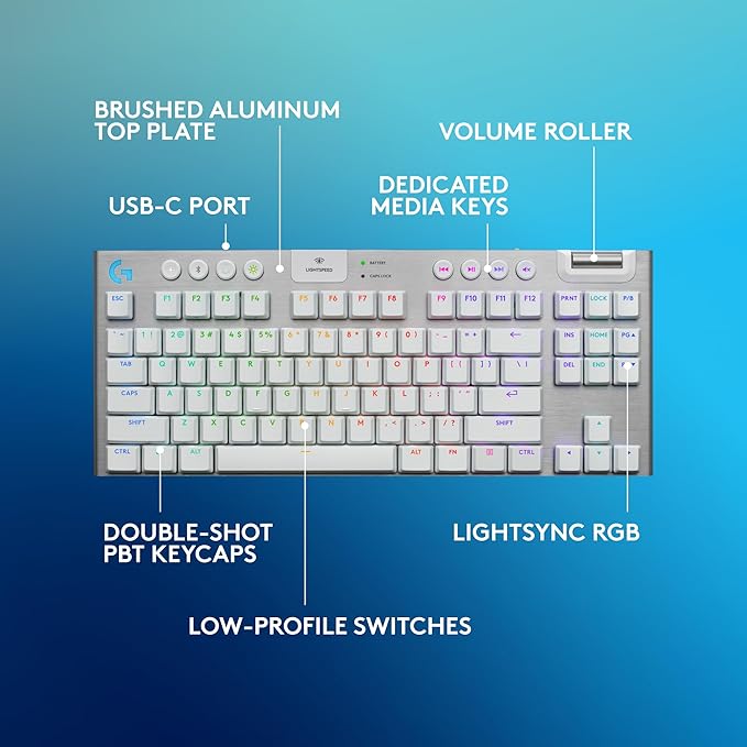 Logitech G915 X Lightspeed TKL Low-Profile Wireless Gaming Keyboard, Double-Shot PBT Keycaps, Fully Programmable Keys, RGB Backlighting, Sleek Aluminum Finishing, GL Brown Tactile - PC/Mac - Black