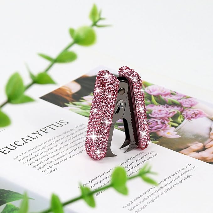 Multibey Pink Rhinestone Staple Remover, Bling Crystal Black Jaws Staples Puller Removal Tool for Desk, Dazzling Staples Puller for Home Office & School