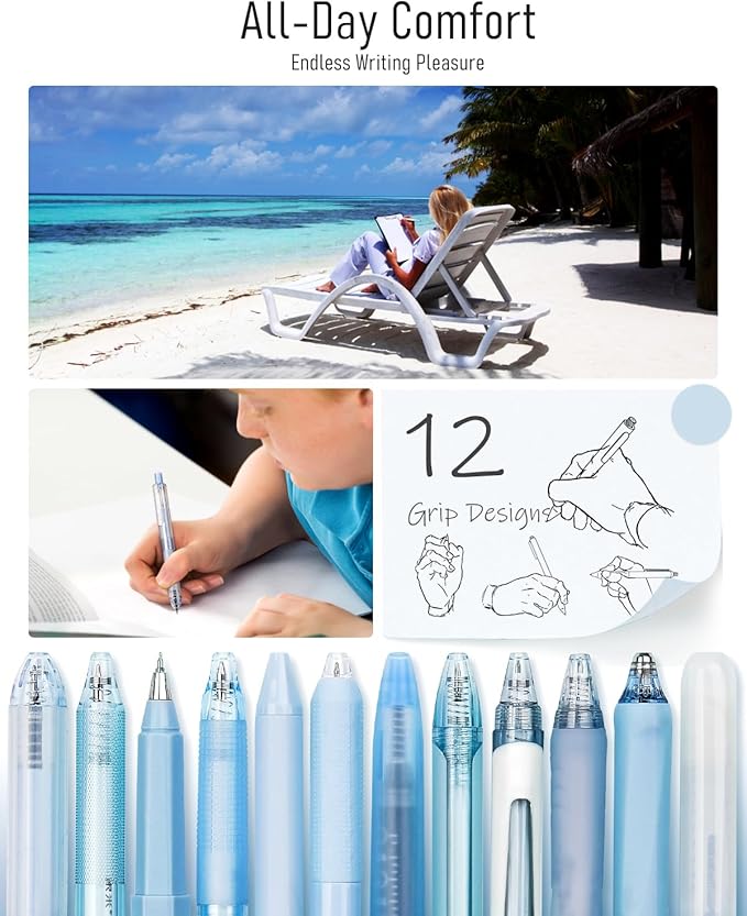 Four Candies Ocean Series Gel Pens, Black & Blue Ink Journaling Pens with 0.5 mm Fine Point, Cute School Office Supplies Aesthetic Desk Accessories, Set of 12