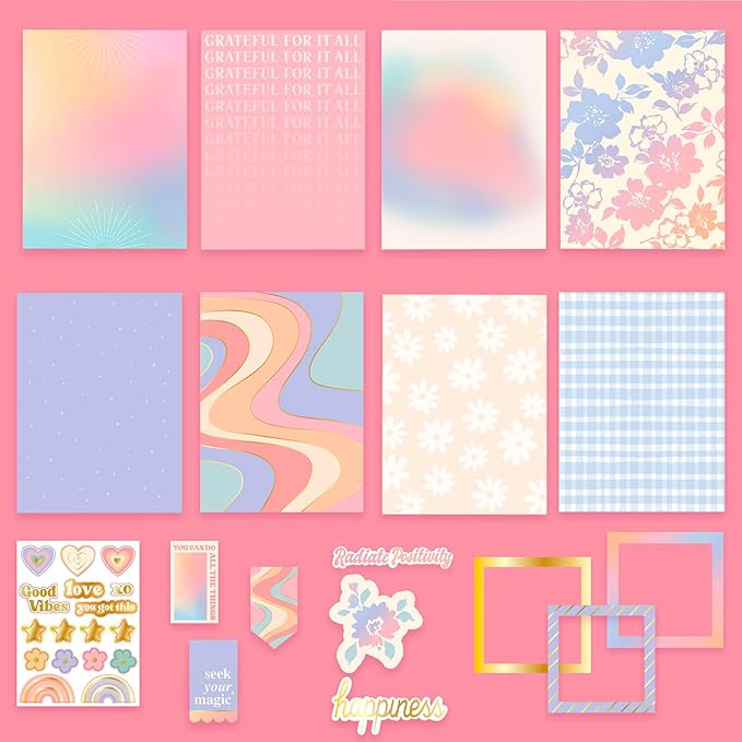 STMT DIY Journal Set, 70-Sheet Hardcover Spiral-Bound Kit, Over 35 Stationery Supplies, Including Stickers, Frames, Pen, Keychain, Glue Stick & More, Girls Gifts