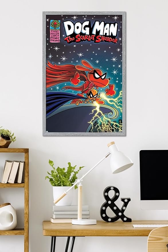 Dog Man - The Scarlet Shedder Wall Poster, 34L" x 22.4W", Gray Framed Version
