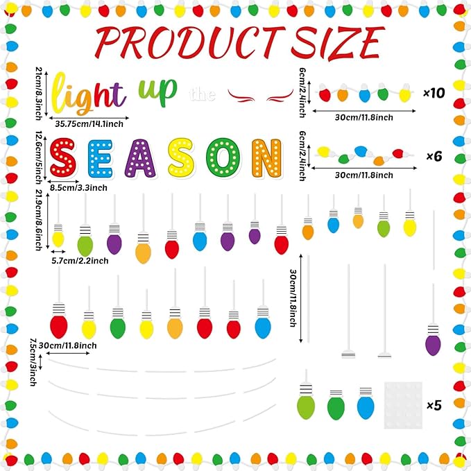 Christmas Bulletin Board Decorations Light Up The Season Classroom Paper Cutouts Christmas Light Bulb Inspirational Decor for Holiday Sunday School Classroom Chalkboard Wall Decor Teacher Supplies