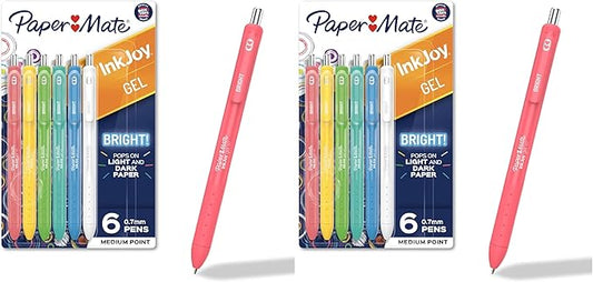 Paper Mate InkJoy Bright Gel Pens Medium Point (0.7mm) Retractable Assorted Opaque Ink Comfortable Grip Vivid Colors, (Pack of 12)