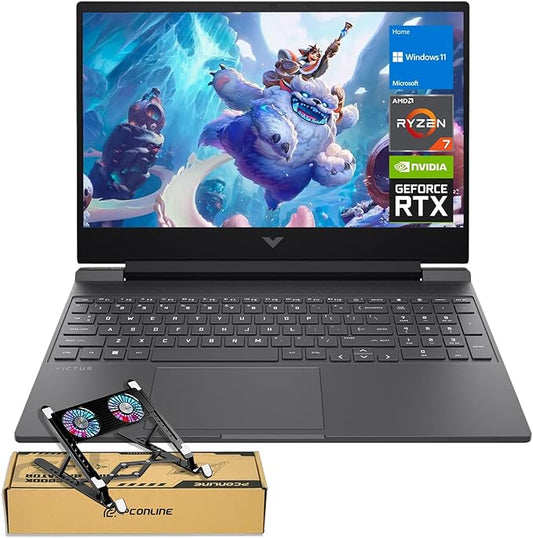 HP Victus RTX 4050 AI Gaming Laptop with Copilot, 15.6 FHD 144Hz, AMD Ryzen 7 7445HS(Beats Intel i7-13700), NVIDIA RTX 4050, 64GB DDR5 RAM, 2TB SSD, Backlit KB, Bundle with PCO Laptop Cooler