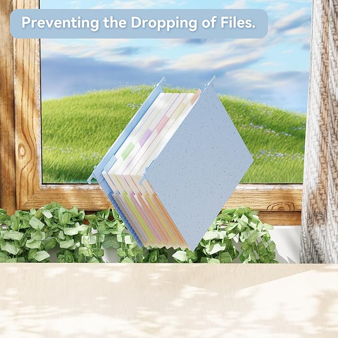 ANSOOK Wheat Straw Letter Size Hanging File Folders,Expandable 1.2" Accordion Pockets File Organizer,3 Pack Filing Cabinet Folders,Large Capacity File Folder with Tabs,Blue Hanging File for Frame Box