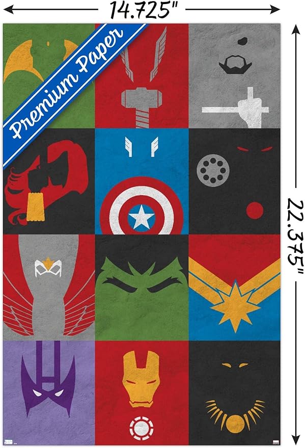 Trends International Marvel Comics - Avengers - Minimalist Grid Wall Poster, 14.725" x 22.375", Premium Unframed Version