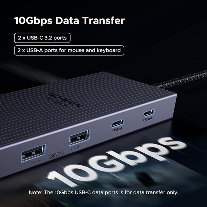 UGREEN 11-in-1 Docking Station: 4K@120Hz DP+HDMI, Dual 10Gbps USB-C, 100W PD, SD/TF, Gigabit Ethernet, 3.5mm Audio, Aluminum Body Revodock Pro USB C Dock for Dell/HP/Lenovo
