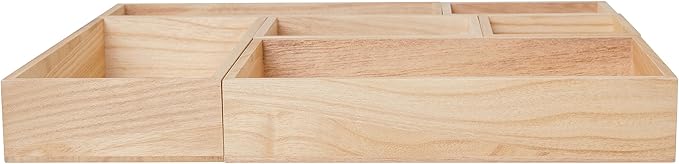 Martha Stewart Enzo Wooden Desk Drawer Organizer Set, Paulownia Wood Organizers in Various Sizes, 6 Piece, Light Natural