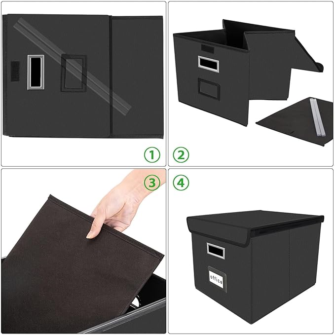Huolewa File Organizer Box with Lid, Collapsible Faux Leather Hanging File Folder Box Organizer with Plastic Slides, Decorative Home/Office Filing System Boxes for File and Folders Storage