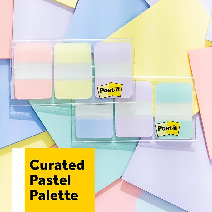 Post-it Sticky Tabs, 1 in. x 1.5 in., 3 Pads of Book Tabs in Assorted Warm Pastel Colors for Bookmarking, Annotating, Reading, and Reminders, Orange, Yellow, and Purple Colors (36 Total Count)