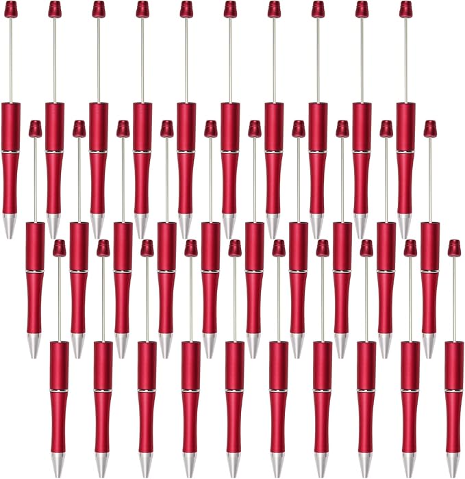 jiebor 30Pcs Red Beadable Pens Plastic Bead Ballpoint DIY Cute Cool Pens Black Ink for Women Men Bridal Graduation Gift Office Supplies