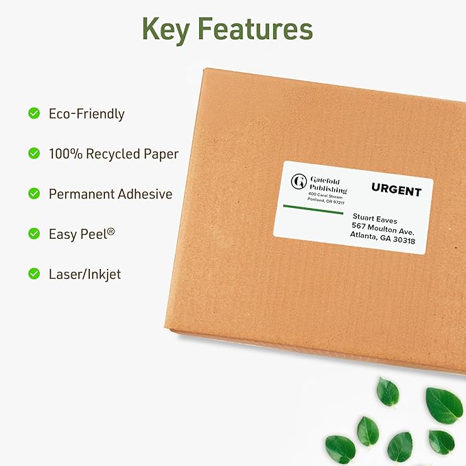 Avery EcoFriendly Recycled Shipping Labels, 2" x 4", White, Permanent Adhesive, Laser & Inkjet Printers, 1,000 Total, Great for Shipping and Mailing, Product Merchandising, and More (48163)