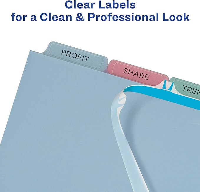 Avery 5 Tab Plastic Dividers for 3 Ring Binder, Easy Print & Apply Clear Label Strip, Index Maker Customizable Multicolor Tabs, 5 Sets (11452)