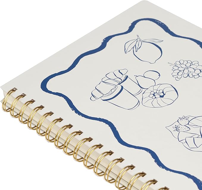 Pearhead Euro Breakfast Hardcover Spiral Notebook, 8x10 College-Ruled Lined Journal with Perforated Pages, 200 Pages for Planning, Work & School