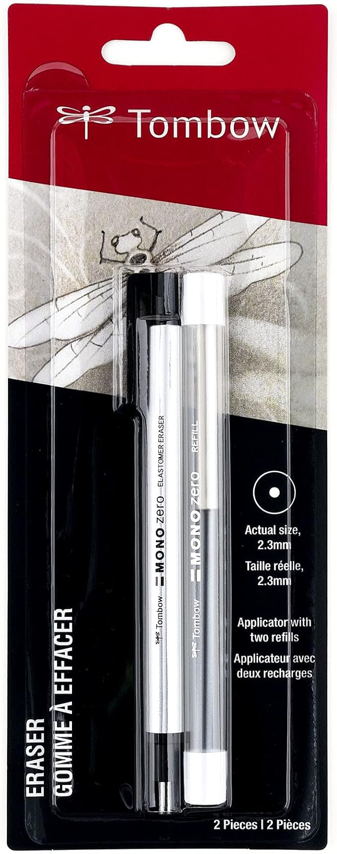 Tombow Mono Zero Eraser and Refill Value Pack, Round 2.3mm. Precision Tip Pen-Style Eraser with Refill, Black & 57316 Mono Zero Eraser Refills, Round, Mono Zero Precision Tip Eraser Refills, 2.3 mm