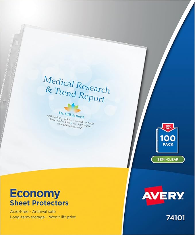 Avery Semi-Clear Economy Sheet Protectors, Top Load, 100 Document Protectors (74101)
