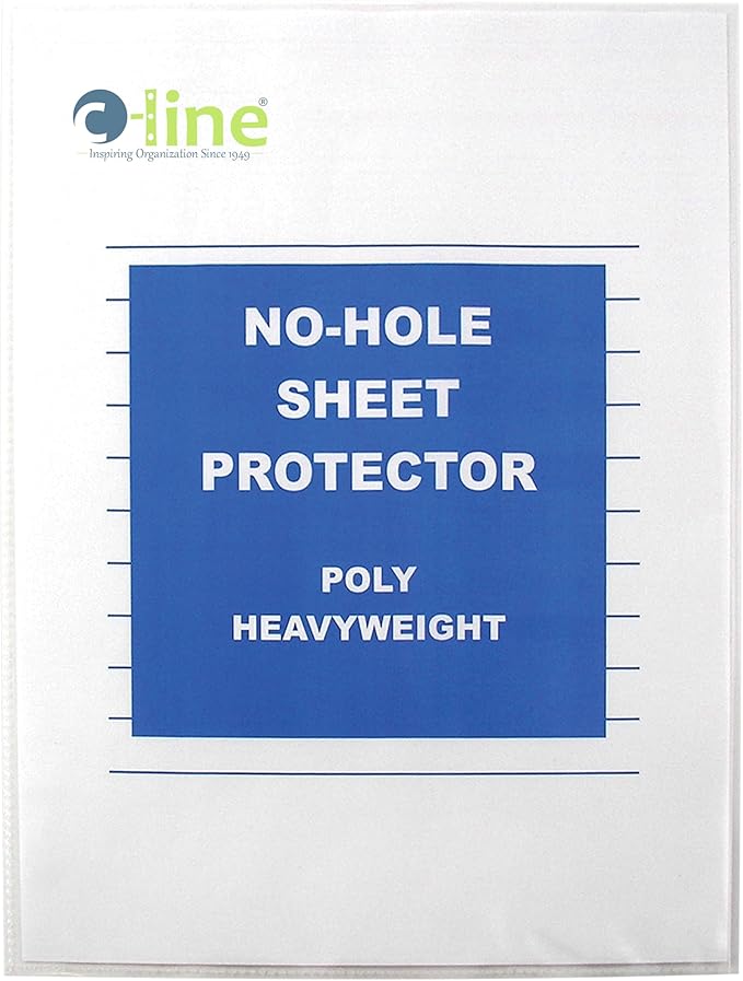 C-Line Top Loading Heavyweight Poly No-Hole Sheet Protectors, 8.5 x 11 Inches, 25 per Box (62907)