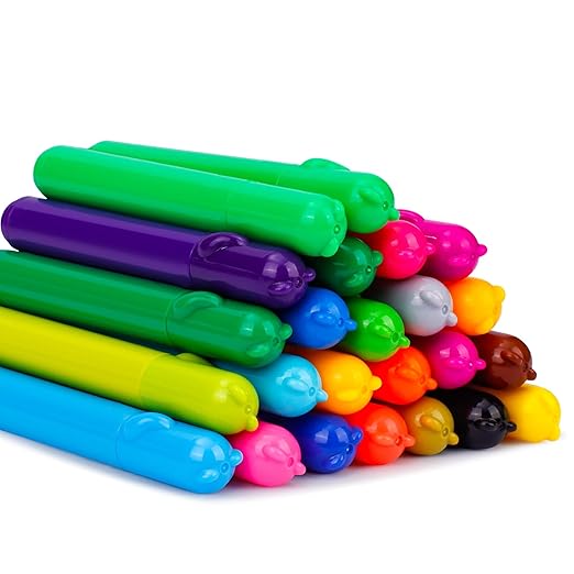 Amazon Basics Washable Markers for Kids, Round Tip Assorted Colors, Non-Toxic Drawing and Coloring School Supplies, Arts & Crafts, Pack of 24