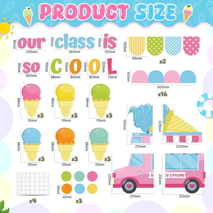 Epakh Summer Ice Cream Bulletin Board Set Our School is So Cool Classroom Decorations Ice Cream Paper Cutouts with Borders for Door Wall School Summer Birthday Party Supplies
