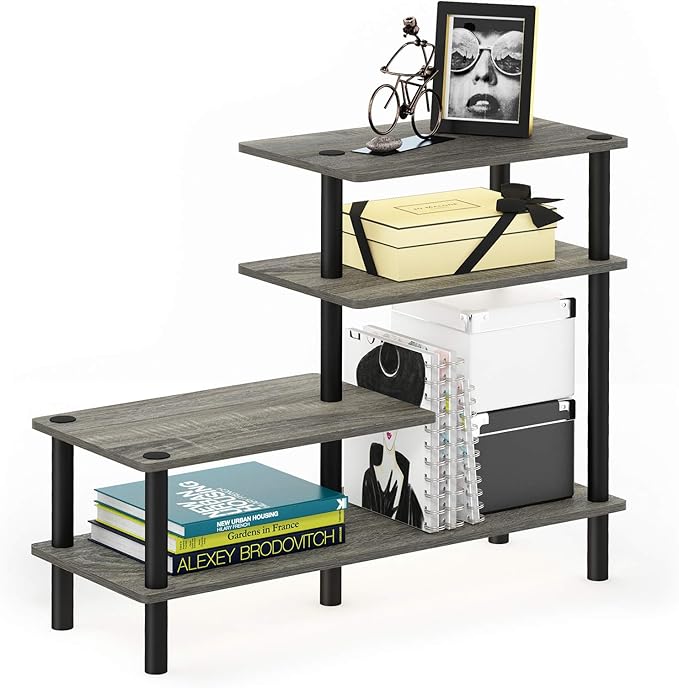 Furinno Turn-N-Tube 3-Tier Side Display Rack, French Oak Grey/Black