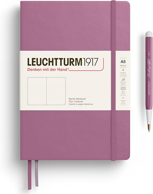 LEUCHTTURM1917 - Notebook Hardcover Medium A5-251 Numbered Pages for Writing and Journaling - Thinking Ahead (Plain Paper, Dusty Rose)