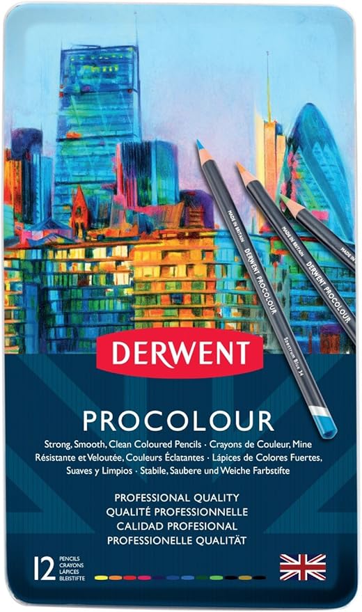 Derwent Colored Pencils, Procolour Pencils, Drawing, Art, Metal Tin, 12 Count (2302505)