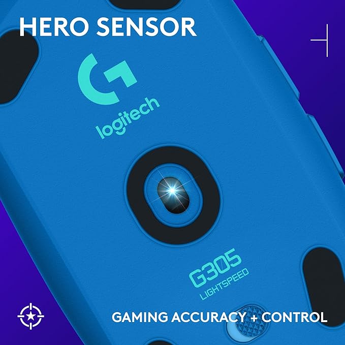 Logitech G305 Lightspeed Wireless Gaming Mouse, Hero Sensor, 12,000 DPI, Lightweight, 6 Programmable Buttons, 250h Battery, On-Board Memory, Compatible with PC, Mac - Blue