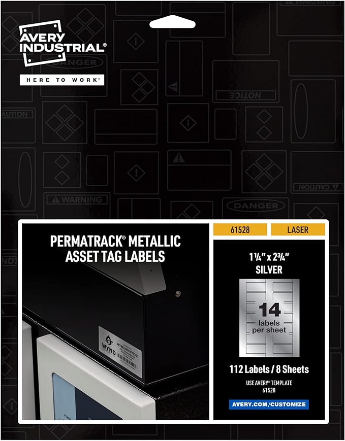 Avery Metallic Asset Tag Labels, 1-1/4 x 2-3/4", Laser Printable Tags, 112 Waterproof Labels (61528)