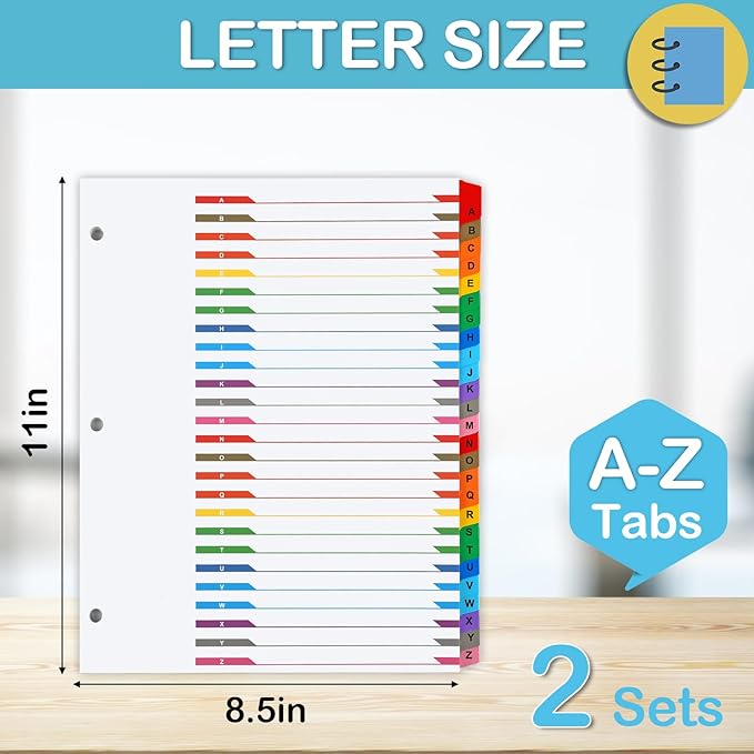 Alphabet Binder Dividers for 3 Ring Binder, COIDEA A-Z Dividers for 3 Ring Binder, Multicolor A-Z Binder Dividers with Customizable Table of Contents Page, ABC Alphabet Tabs for School Office
