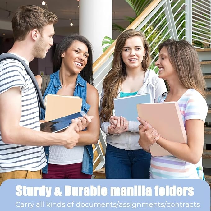 HABGP 9 Pcs Manilla Folders 8.5 x 11 Inch, 1/3-Cut Tab Colored File Folders Letter Size, Plastic Folders Aesthetic, School Business Office Manila Folders for Documents Paper
