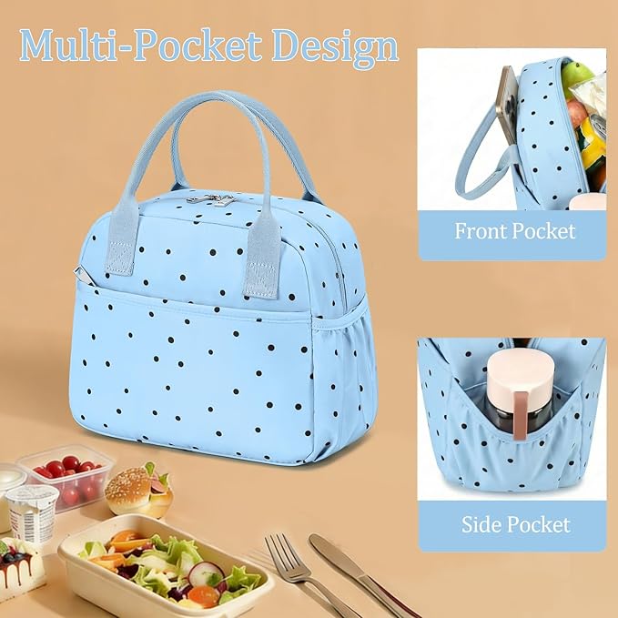 CAMTOP Lunch Box for Women Men Insulated Lunch Bag Lunch Tote Bag Leakproof Thermal Cooler Large Capacity for Travel Work School Picnic (Blue Black Dots)