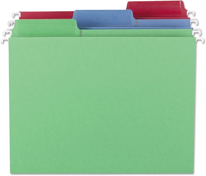 Smead Erasable FasTab Hanging File Folder, 1/3-Cut Built-in Tab, Letter Size, Assorted Primary Colors, 18 per Box (64031), Primary Color Assortment