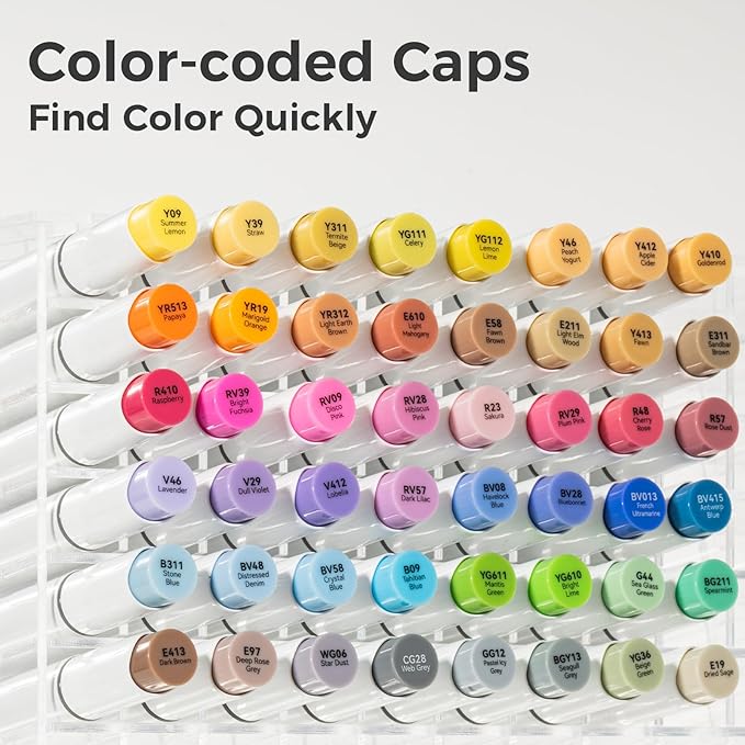 Ohuhu Alcohol Brush Markers 48 Mid-tone Colors - AP Certificated Double Tipped Alcohol Based Art Marker Set for Artist Adults Coloring Illustration - Honolulu B Brush & Fine Dual Tips - Refillable