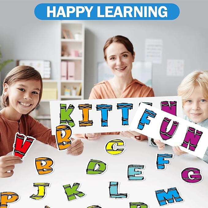 150 PCS Large 6" Bulletin Board Letters Set, Colorful Crayon Themed Classroom Alphabet Cutout Letter for Bulletin Board Display Home School, A Great Helper to Inspire Students' Learning Interest