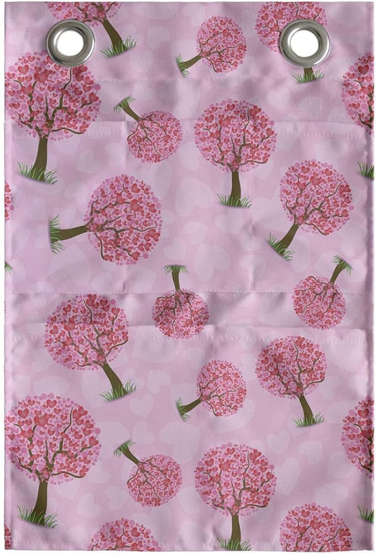 Ambesonne Valentine's Day Hanging Pocket Organizer, Continuous Pattern of Mini Hearts Romantic Tree Abstract Design, Printed Polyester Storage Bag with Pockets, 14" x 20", Pink and Pastel Pink