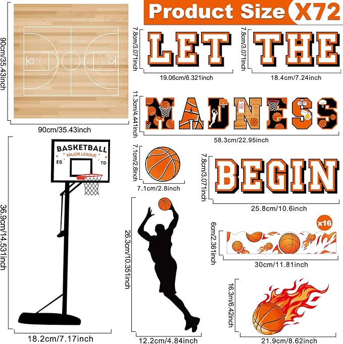 gisgfim Basketball Bulletin Board Decoration Set with Background Paper & Borders Cutouts Let The Madness Basketball Sport Bulletin Board Decor for Classroom School Game Craft Supplies(Basketball)