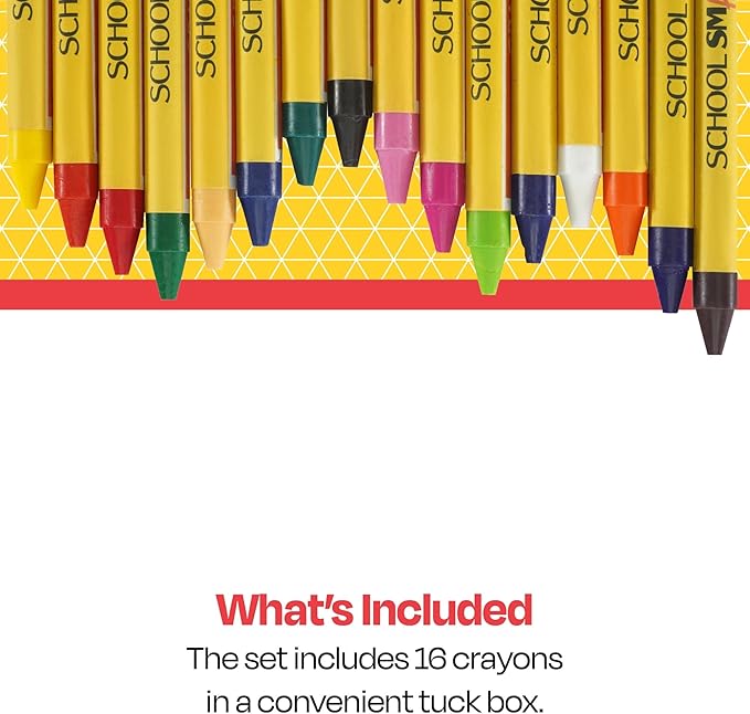 School Smart Classic Crayon Set with Tuck Box for Schools, Home, and More, Assorted Colors, Pack of 16