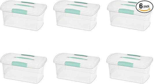 Sterilite 6 Pack Stackable Storage Bin with Latch Lid, Medium Nesting ShowOffs, Clear